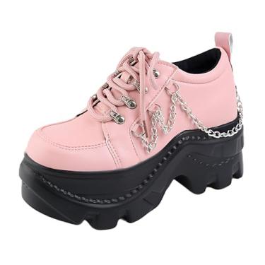Imagem de Tênis feminino punk Mary Jane plataforma com corrente de laço rebite, casual, couro gótico, preto, bico redondo, salto grosso, jeans, saias para Halloween, viagem, festa, cosplay, encontros, - Estilo