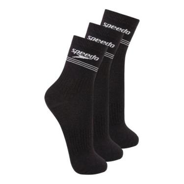 Imagem de Kit com 3 Pares de Meias Esportiva Cano Médio Speedo 8030, Preto, 39-4