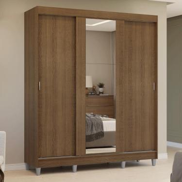 Imagem de Guarda-roupa Casal Com Pés 3 Portas De Correr Com Espelho Rustic Reno Madesa
