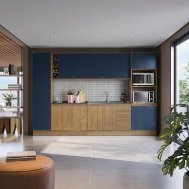 Imagem de Cozinha Modulada Celeste Kappesberg 100% Mdf Nogueira/azul 9 Peças