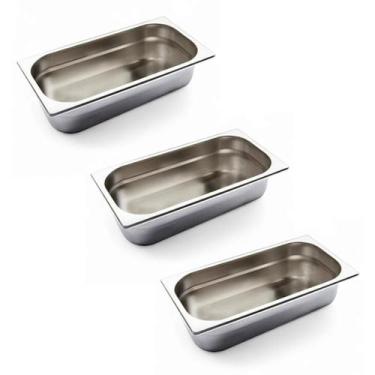 Imagem de Kit 3 Cubas Gastronômica Inox Gn 1/3 65Mm Sem Alça Prateada - Chef Lin