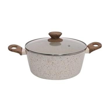 Imagem de Panela Caçarola Aluminio Cerâmica Antiaderente 24cm Mimo Style Linha Mármol Cook Fundo Triplo Indução 3,8 Litros Com Tampa De Vidro