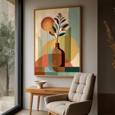 Imagem de Quadro com Moldura e Acrilico Cristal Vidro Vasos Abstrato  para Sala,