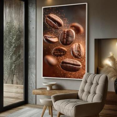 Imagem de Quadro com Moldura e Acrilico Cristal Vidro Grãos de Café para Sala, Q