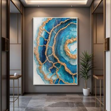 Imagem de Quadro com Moldura e Acrilico Cristal Vidro Cristal Azul Gold para Sal