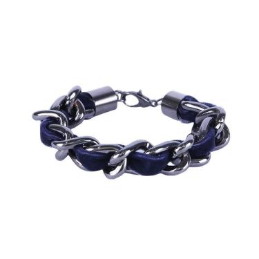 Imagem de Pulseira Armazem Rr Bijoux Corrente Com Tecido Azul Marinho