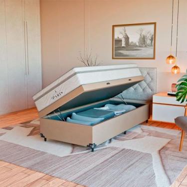 Imagem de Cama Box Baú Solteiro Bege + Colchão Paris Molas Branco - eShop casa