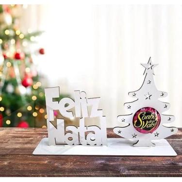Imagem de Kit com 10 Enfeites Porta Bombom Feliz Natal em MDF Branco - Lembranci