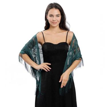 Imagem de Echarpe de Renda Xale Franja Sofisticação e Elegância Luxo - - anjo da