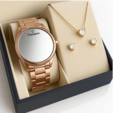 Imagem de Kit Relógio Feminino Champion Rosé Redondo DIgital + Colar Brinco