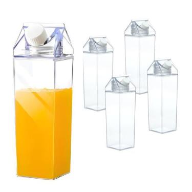 Imagem de Kit 4 Garrafa Acrílico Para Leite Suco Água Caixa Quadrada 500ml - Haü