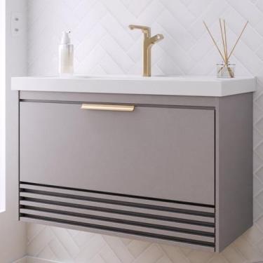 Imagem de Gabinete para Banheiro 80cm com 1 Porta 1 Gaveta e Cuba de Embutir Par