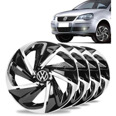 Imagem de Jogo 4 Calotas Nitro Aro 14 Preta Prata Vw Polo Gol Saveiro - Elitte