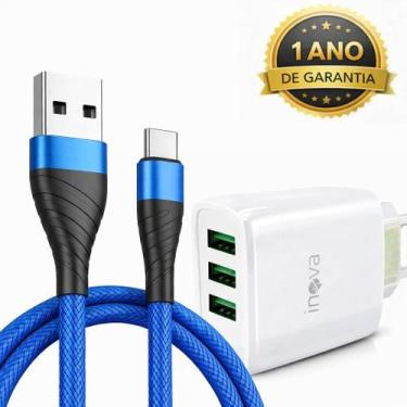 Imagem de Carregador Fonte Turbo 3 Usb Com Cabo 2 Metros Usb-c Tipo C - Inova, F