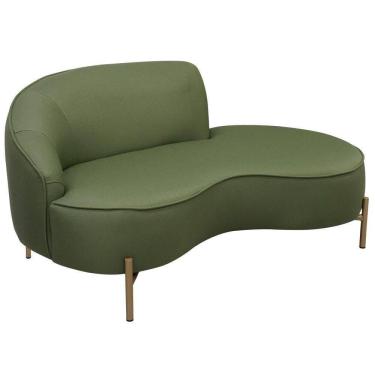 Imagem de Sofá Curvo 3 Lugares 180cm Braço Dir. Thommy Pés Ouro Linho Verde Claro - Nexta Casa