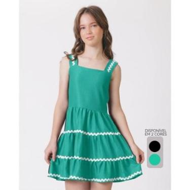 Imagem de Vestido Marbella infantil verão delicado elegante leve - Preto e Verde - Feminino 12 a...