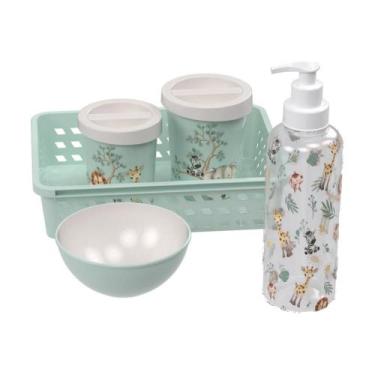 Imagem de Kit higiene de bebê 5 peças ursinho organizador porta algodão porta co