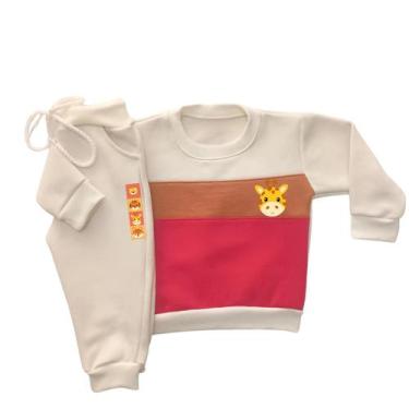 Imagem de Conjunto Moletom Infantil Bebê Unissex Peluciado Roupa Inverno Flanela