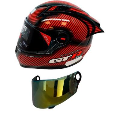 Imagem de Capacete Gt Racing Carbon Aerofólio Óculos Fw3 Vermelho + Viseira Dour