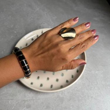 Imagem de Bracelete Estiloso Esmaltado Dourado Cor:Preto - Nilza Biju, Preto