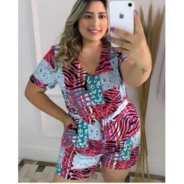 Imagem de Macaquinho Plus Size - Ellabella, Rosa estampado, G3