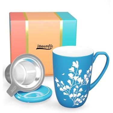 Imagem de immaculife Xícara de chá com infusor e tampa - Caneca de chá com tampa para mergulhar f...