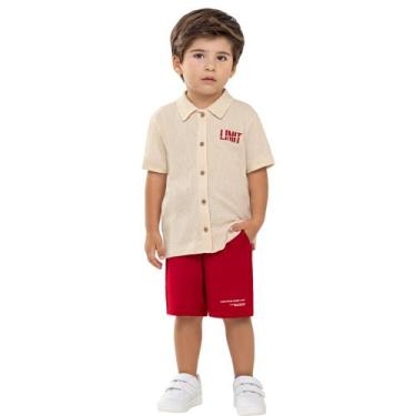 Imagem de Conj.Menino Angerô Camisa Botoes e Bermuda Moletinho Linho Vermelho, V