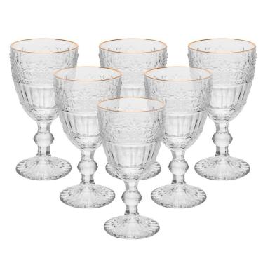 Imagem de Conjunto 6 Taças de Cristal Ecológico Mauve para Bebidas com Fio de Ouro 320ml Transparente Wolff