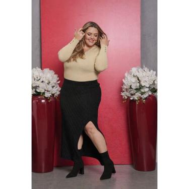 Imagem de Saia De Tricot Com Fenda - Giuliana Marques Tricot - Tam G, Preto, G
