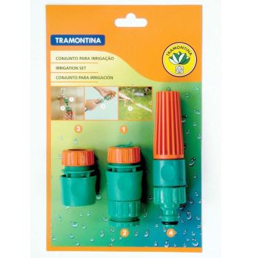 Imagem de Conjunto para Irrigação com Engates Rápidos 4 Peças Modelo Irrigacao Jato Regulável e Bloqueio de Água Verde Tramontina