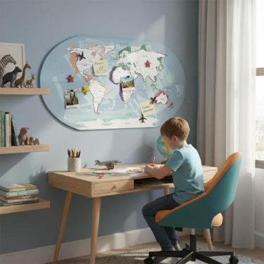 Imagem de Quadro Painel Mapa Múndi 43x85cm Decoração de Parede para Sala e Escri