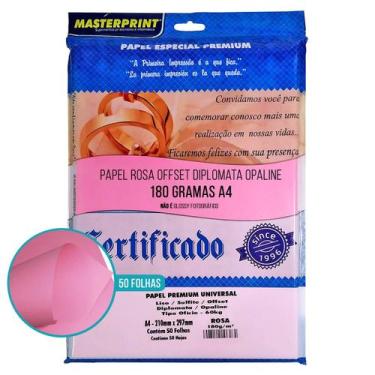 Imagem de Papel Rosa Opaline Diplomata Offset Liso 180g A4 Massa Colorida Tipo O