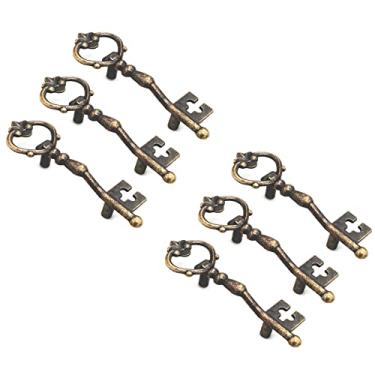 Imagem de Puxadores de liga de zinco antigo Weichuan puxadores de bronze – Puxadores decorativos em formato de chave antiga para armários de cozinha, armário, armário, armário, móveis, gavetas, puxadores, puxadores de ferragens, 6-PACK