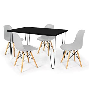 Imagem de Conjunto Mesa de Jantar Hairpin 130x80 Preta com 4 Cadeiras Eames Eiffel - Cinza