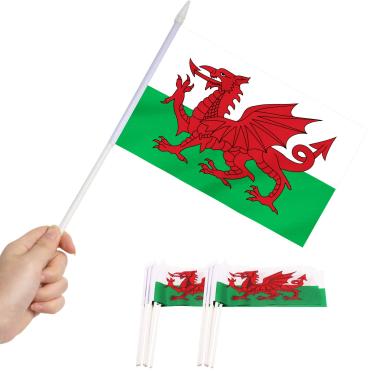 Imagem de Anley Wales Mini Flag 12 Pack - Hand Held Small Miniature Welsh Flags on Stick - Resistente ao desbotamento e cores vívidas - 5x8 polegadas com poste sólido e topo de lança