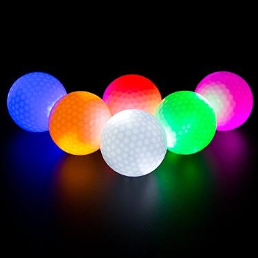 Imagem de Bolas de golfe com luzes LED, bolas de golfe noturnas que brilham no escuro - várias cores de azul, laranja, vermelho, branco, verde, rosa - pacote com 6