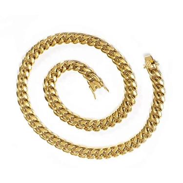 Imagem de Colar de aço inoxidável Cuba polido brilhante semi-circular corrente Cuba colar masculino de aço titânio hip-hop Cuba, gold color, Aço inoxidável, Sem pedras preciosas