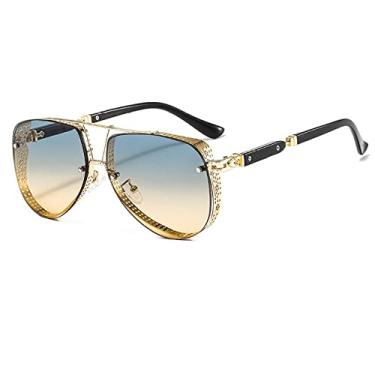 Imagem de Óculos de sol ovais padrão oco masculino feminino designer de luxo moldura de liga de metal gradientes lente piloto conspícuo, 7, china