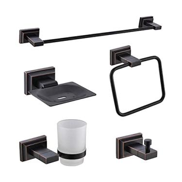 Imagem de Toalha de parede preta, suporte de escova de papel higiênico, suporte de copo, gancho de parede, banheiro antigo, chuveiro, banheiro, conjunto de acessórios de ferragens, conjunto de 5 peças A
