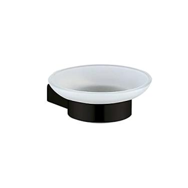 Imagem de Acessórios de banheiro de aço inoxidável preto barra de toalha rack de armazenamento de vidro saboneteira escova higiênica suporte de papel prateleira gancho roupão, saboneteira