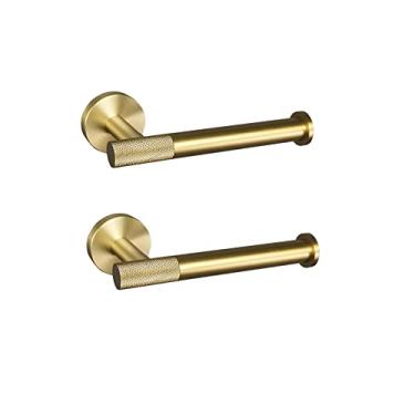 Imagem de Toalheiro dourado Anel de barra de toalha de ouro escovado Conjunto de ferragens de roupão Gancho de casaco Suporte de papel higiênico Kit de acessórios de banheiro, 2 PCS Suporte de papel