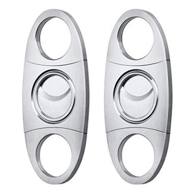 Imagem de Cortador de charuto guilhotina de aço inoxidável, lâmina dupla lisa, requintada, acessórios para charutos (pacote com 2)