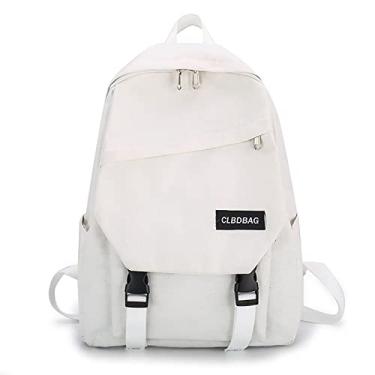 Imagem de Mochila de lona para faculdade de grande capacidade Harajuku simples viagem trabalho mochila leve casual mochila para caminhadas camping, branco, 40 * 30 cm