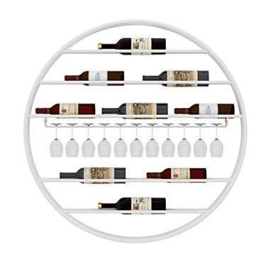 Imagem de LTLWSH Metal rack de vinho redondo montado na parede, decoração de parede prateleira de vinho suporte de garrafa para restaurantes, bares, móveis diários de casa etc, branco, 105x10cm