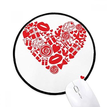 Imagem de Dia dos Namorados Coração Vermelho Rosa Presente Amor Mouse Pad Desktop Escritório Tapete Redondo para Computador