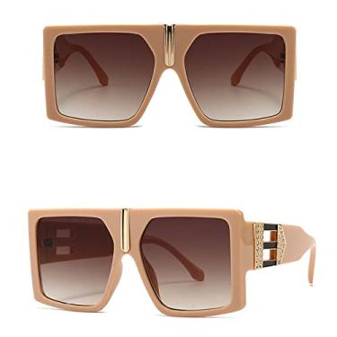 Imagem de Óculos de sol grandes da moda com armação grande, óculos de sol quadrado preto clássico para mulheres, óculos de direção masculinos de luxo, damasco, tamanho único