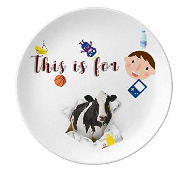 Imagem de Damage Animal Paper Cows Prato de porcelana para jantar redondo menino homem