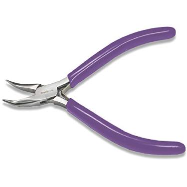 Imagem de The Beadsmith Fine Bent Chain Nose Pliers, inches (115mm) with polished steel head, purple PVC comfort grip handle with double-leaf spring, tool for jewelry making