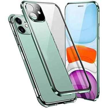 Imagem de IOTUP Capa para Apple iPhone 11 (2019) 6,1 polegadas, capa frontal e traseira de vidro temperado transparente magnético com protetor de lente de câmera (cor: verde)