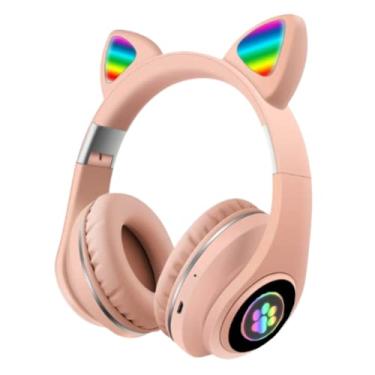 Imagem de Fone de Ouvido Gatinho Bluetooth 5.0 Conexão Super Rápida Orelhas e Patinhas de Gato que Mudam de Cor Qualidade de Áudio Premium Designer Moderno Com Cabo P2 MCL Distribuidora (Rosa)